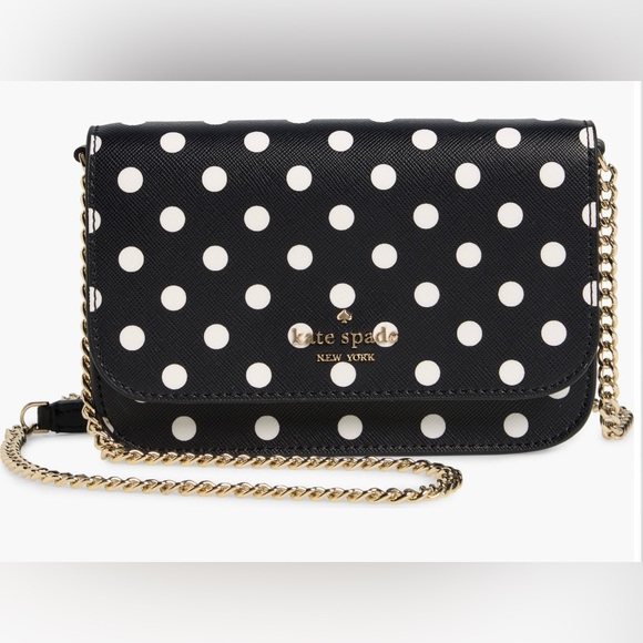 KATE SPADE Cheers Crossbody Bag - Black and White Polka Dot Leather Purse - Picture 6 of 15